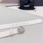 CC 30MM BELT IN WHITE CALFSKIN SILVER HARDWARE ATTACH PEARLS
