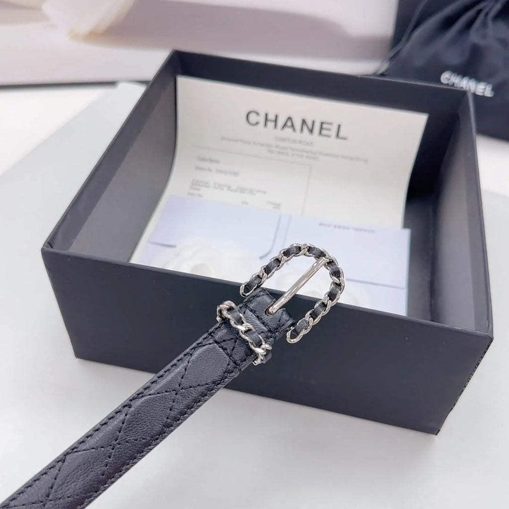 CC BELT 20 MM IN BLACK CALFSKIN SILVER HARDWARE