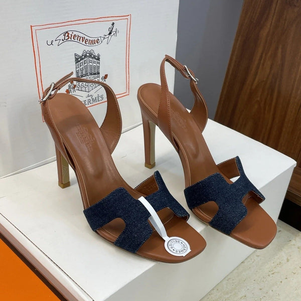 HM 26ss High Heel Sandals 105 Brown Dark Blue Denim Cowhide 607148