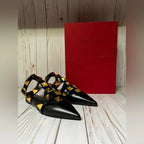 VT Roman Stud Ankle Strap Mule Black Lambskin