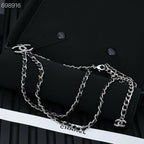 NECKLACE DOUBLE C IN BLUE DENIM BLACK SILVER TWO-LAYER