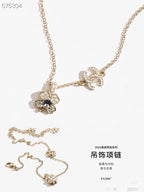 PENDANT NECKLACE FULL DIAMOND FOUR-LEAF CLOVER DOUBLE C IN GOLD