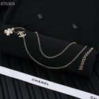 PENDANT NECKLACE FULL DIAMOND FOUR-LEAF CLOVER DOUBLE C IN GOLD