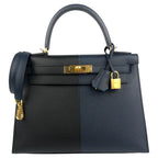 HM KELLY 32cm BLACK AND BLUE EPSOM LEATHER GOLD HARDWARE
