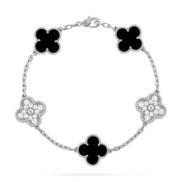 CLOVER BRACELET 5 MOTIF ONYXS DIAMOND
