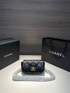 FLAP BAG 20CM GOLD HARDWARE BLACK CALFSKIN