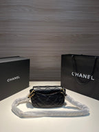 FLAP BAG 20CM GOLD HARDWARE BLACK CALFSKIN