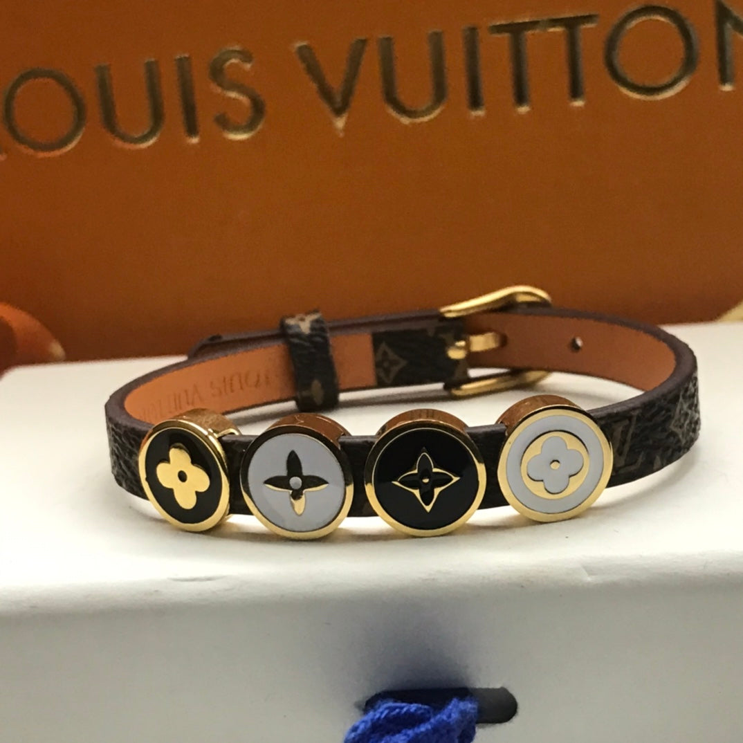 ALV LEATHER ROPE 4 MOTIFS GOLD BRACELET
