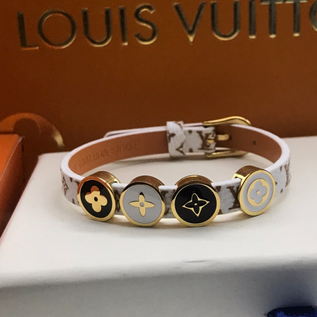 ALV LEATHER ROPE 4 MOTIFS GOLD BRACELET