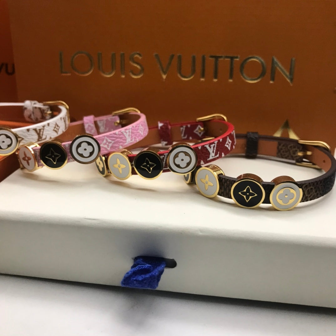 ALV LEATHER ROPE 4 MOTIFS GOLD BRACELET