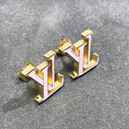 LV LOGO PINK AND BLACK GOLD STUD EARRINGS