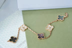 CLOVER 5 MOTIFS DARK MOP AND DIAMONDS PINK GOLD BRACELET