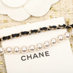 CHANE PEARLS AND LEATHER STRAPS GOLD NECKLACE TYPE 2