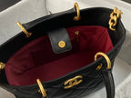 CC 2Way Chain Shoulder Tote Bag Black Leather