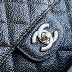 MEDIUM FLAP BAG 25CM BLACK CAVIAR SILVER HARDWARE