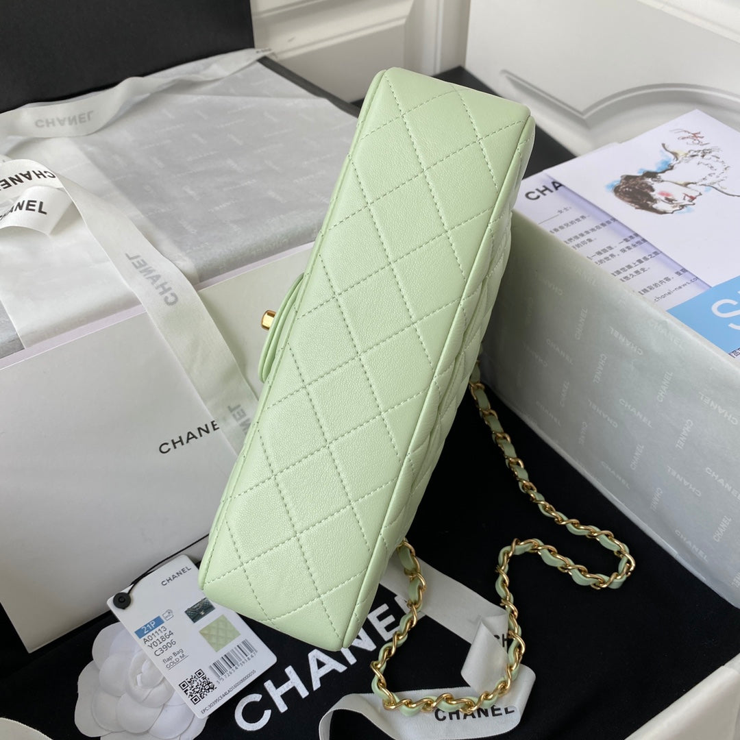 Medium Classic Flap Bag 23cm Light Green Lambskin Gold Hardware