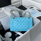 Medium Classic Flap Bag 23cm Blue Sky Lambskin Gold Hardware