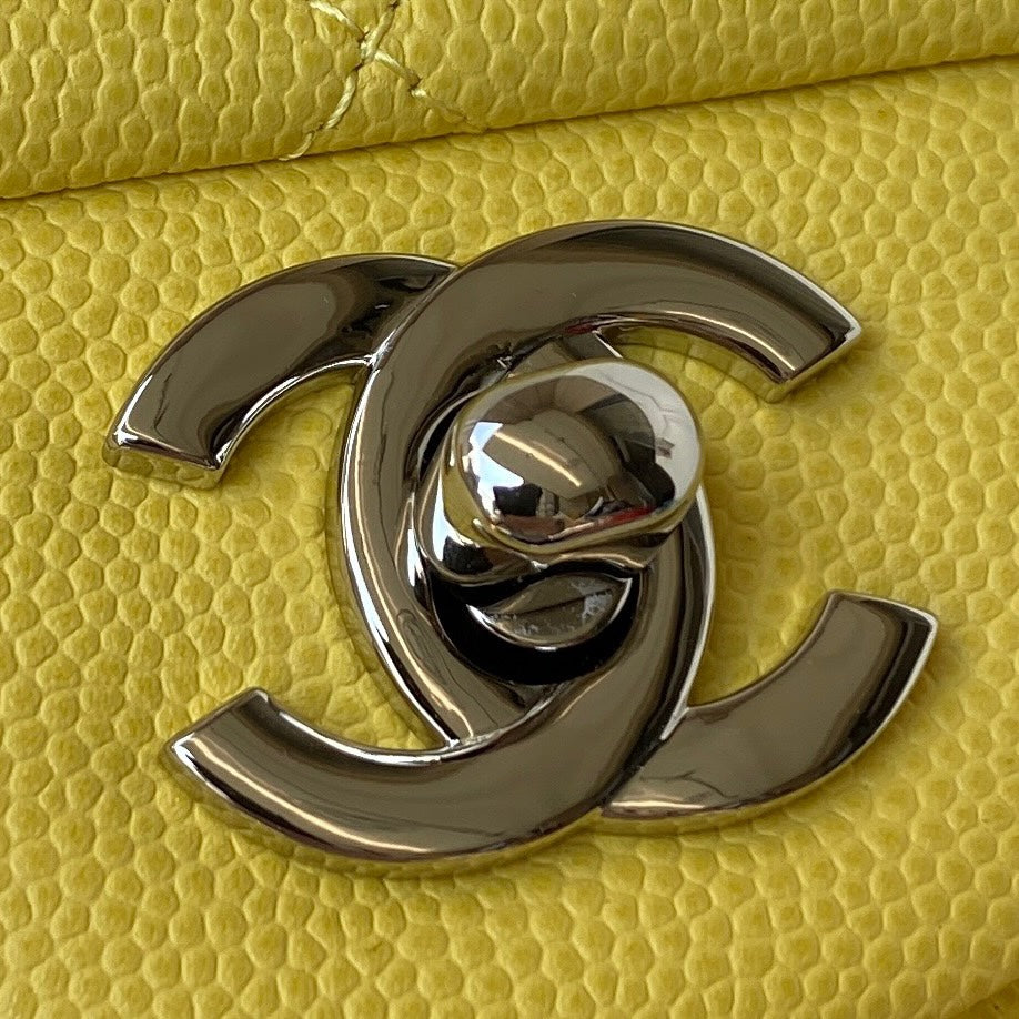 Medium Classic Flap Bag 23cm Yellow Caviar Silver Hardware