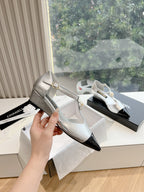 CC 25s Camellia T Strap Slingback 50mm Black Sliver Calfskin&Sheepskin 413324