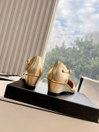 CC 25s Camellia T Strap Slingback 50mm Black Gold Calfskin&Sheepskin 413325