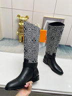 LV Westside Flat High Boot 40mm Black Mix White Monogram Lambskin
