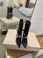 LV Ankle Boots 100mm Black Monogram Jacquard Fabric
