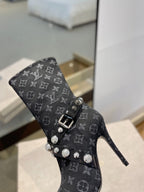 LV Ankle Boots 100mm Black Monogram Jacquard Fabric