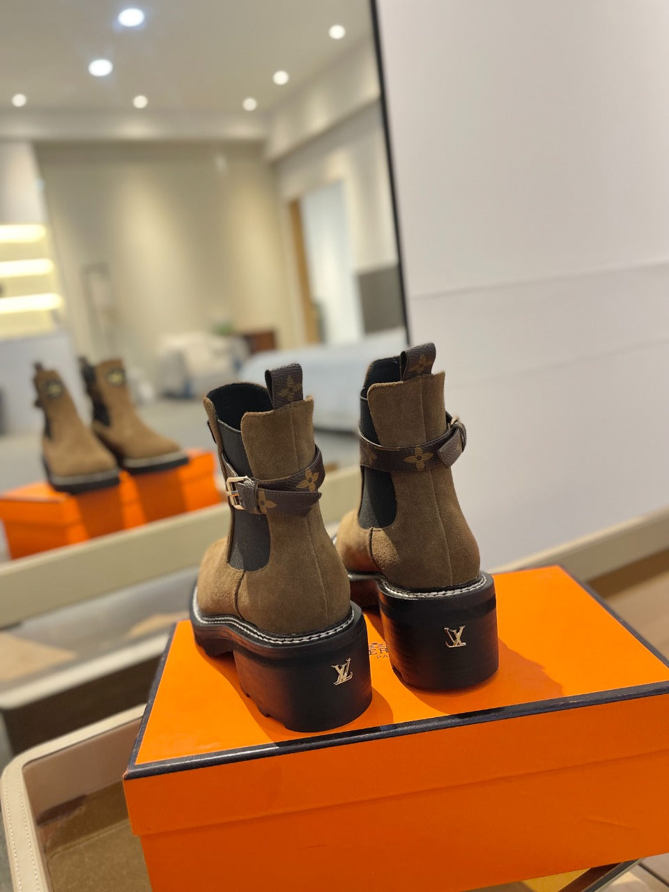 LV Beaubourg Ankle Boot 50mm Brown Yellow Suede