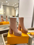LV 26 AW L's Boutique Ankle Boots 12cm Warm Sand Sheepskin 574354