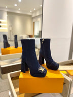 LV 26 AW L's Boutique Ankle Boots 12cm Dark Blue Denim 574355