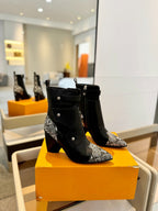 LV Trinity Ankle Boot 75mm Black Mix White Monogram Calfskin