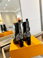 LV Trinity Ankle Boot 75mm Black Mix White Monogram Calfskin