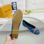 LV Nina Doll Shoes Dark Blue Monogram Denim Printed Fabric
