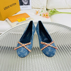LV Nina Doll Shoes Light Blue Monogram Denim Printed Fabric