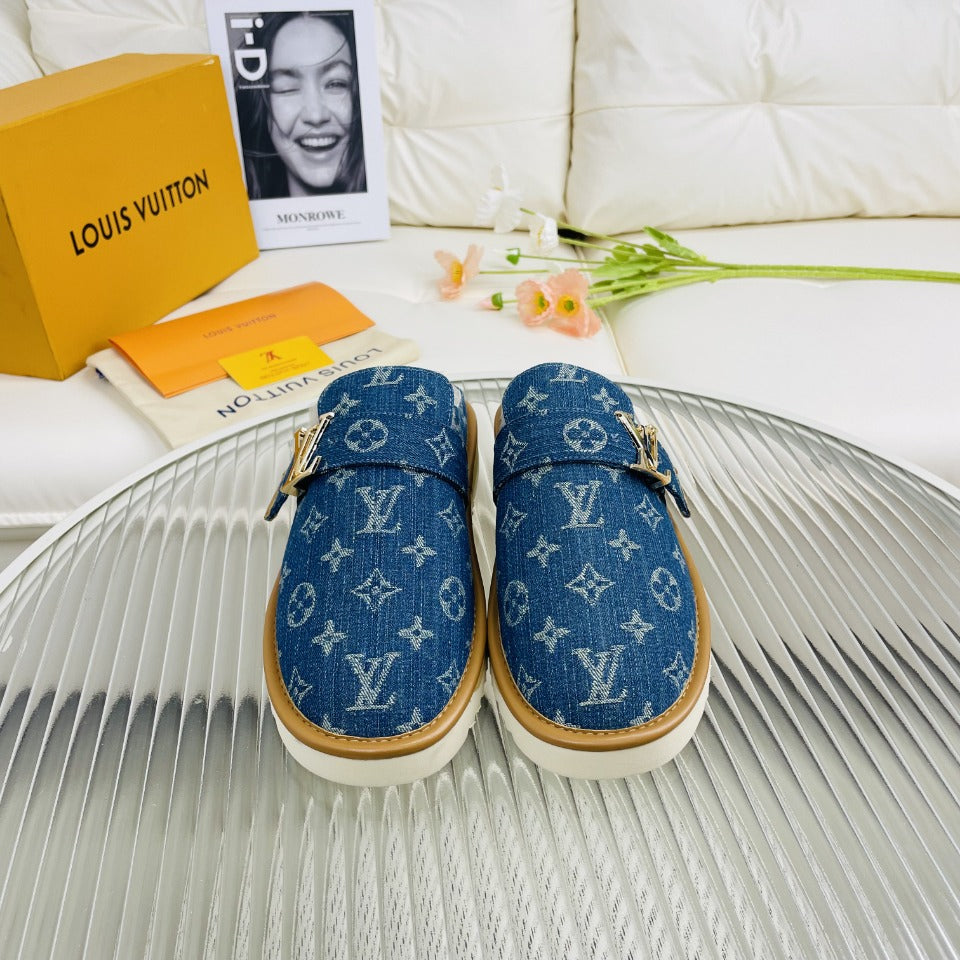 LV Mule Blue Monogram Lambskin