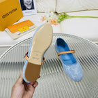 LV Flat Ballerina Light Blue Monogram Jacquard Fabric