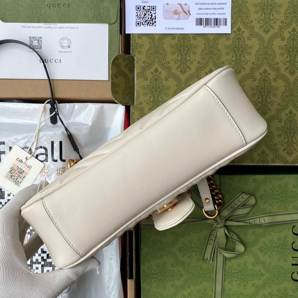 GG Marmont 26cm White Calfskin Gold Hardware