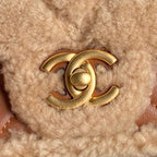 Chanel mini Flap Bag Shearling Lambskin Gold Tone Metal Beige Brown