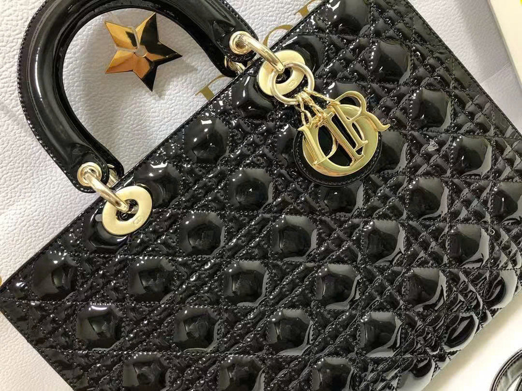 medium lady 32 black patent calfskin