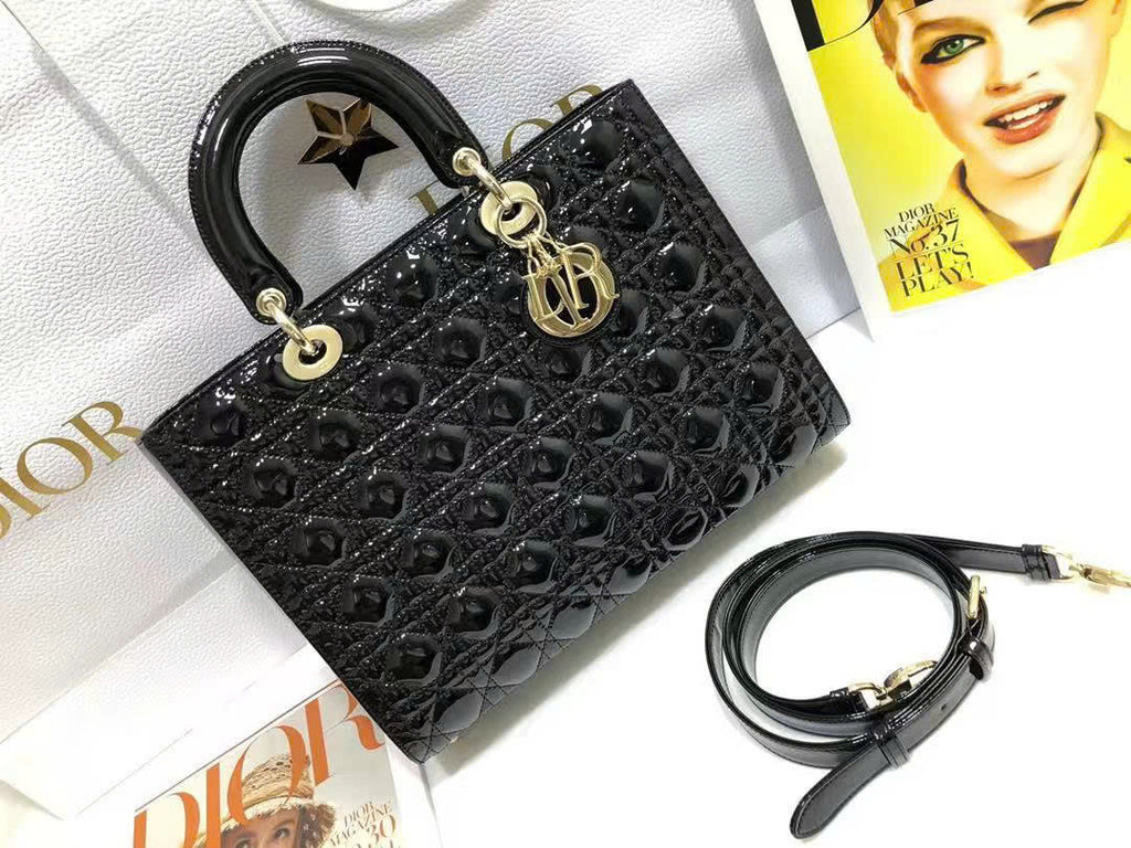 medium lady 32 black patent calfskin