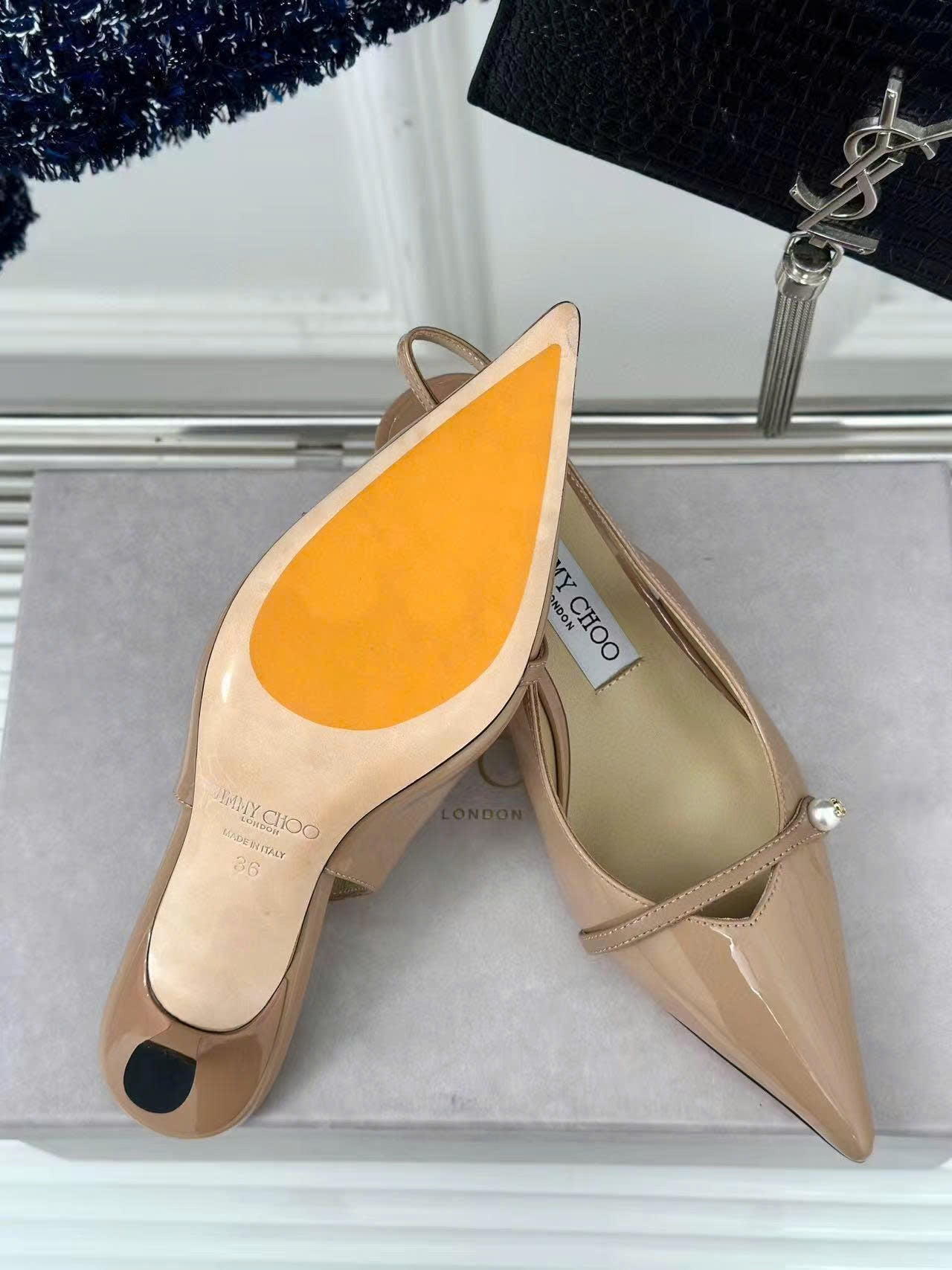 Jimmy Choo 65mm High Heel Slingback Pumps in Blush Pink Patent Leather