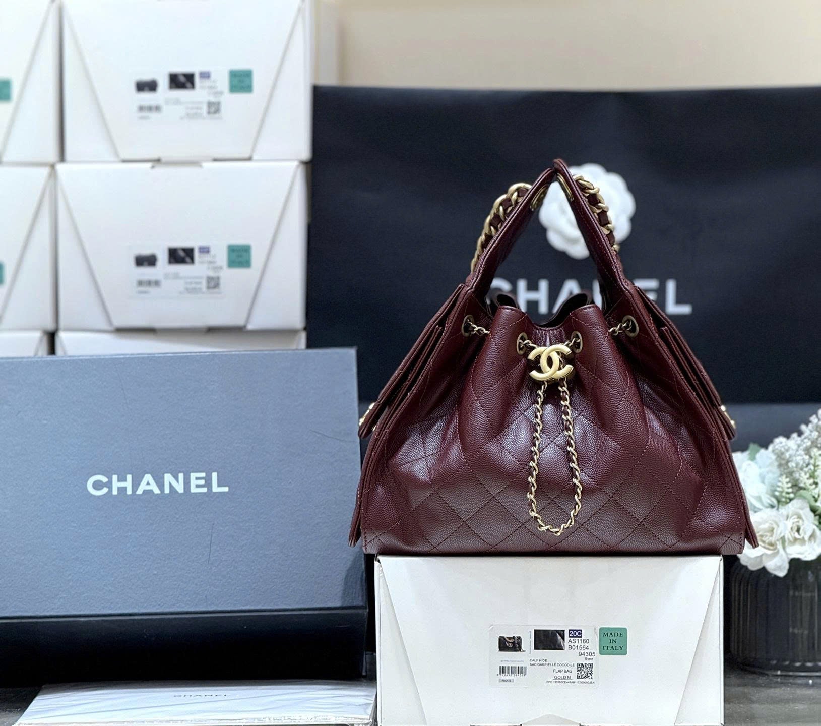 CC 25S Hobo Bag 25cm Burgundy Calfskin
