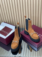 GG Horsebit Platform Ankle Boots in Suede