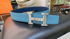 HM Silver Constance & Reversible Belt 38mm Blue Leather