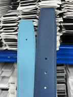 HM Silver Constance & Reversible Belt 38mm Blue Leather