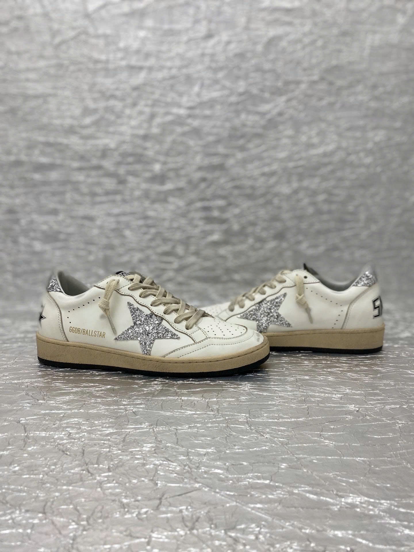 GGDB Ball Star Sneakers White Nappa Leather Glitter Star
