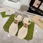 GG Marmont Thong Sandals in White Cowhide