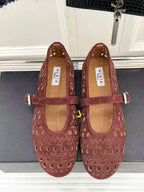 ALAIA MARY JANE FLATS CHOCOLATE BROWN SUEDE