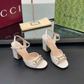 GG Horsebit High Heel Sandals Embossed Logo in White Cowhide