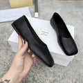 The Row square ballet flats black cowhide
